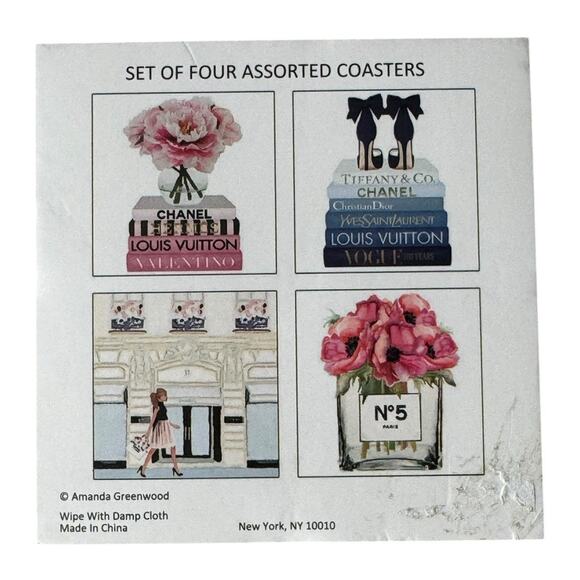 Amanda Greenwood Couture Ceramic Coasters Luxury Designer Inspired Glam Gift Set - Picture 9 of 9